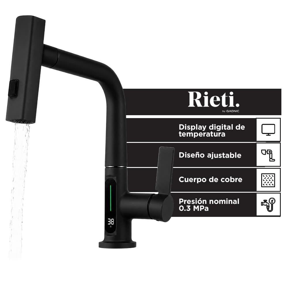  Grifería Monocomando Inteligente Rieti By Gadnic Canilla Con Display Digital Temperatura Ajustable 