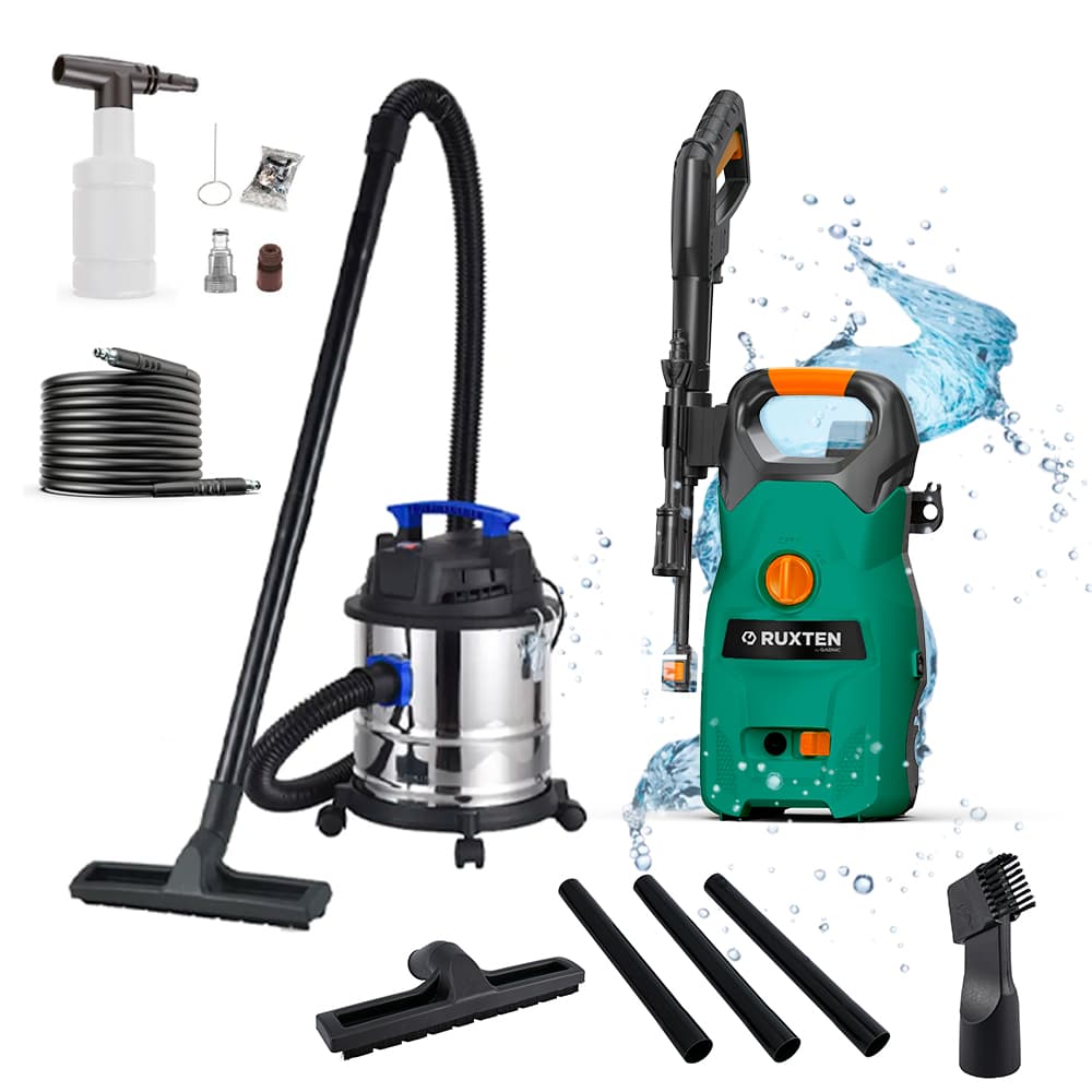 Kit Hidrolavadora Gadnic 1400W - Aspiradora de Tacho Gadnic 20L 1200W Para Polvo y Liquido