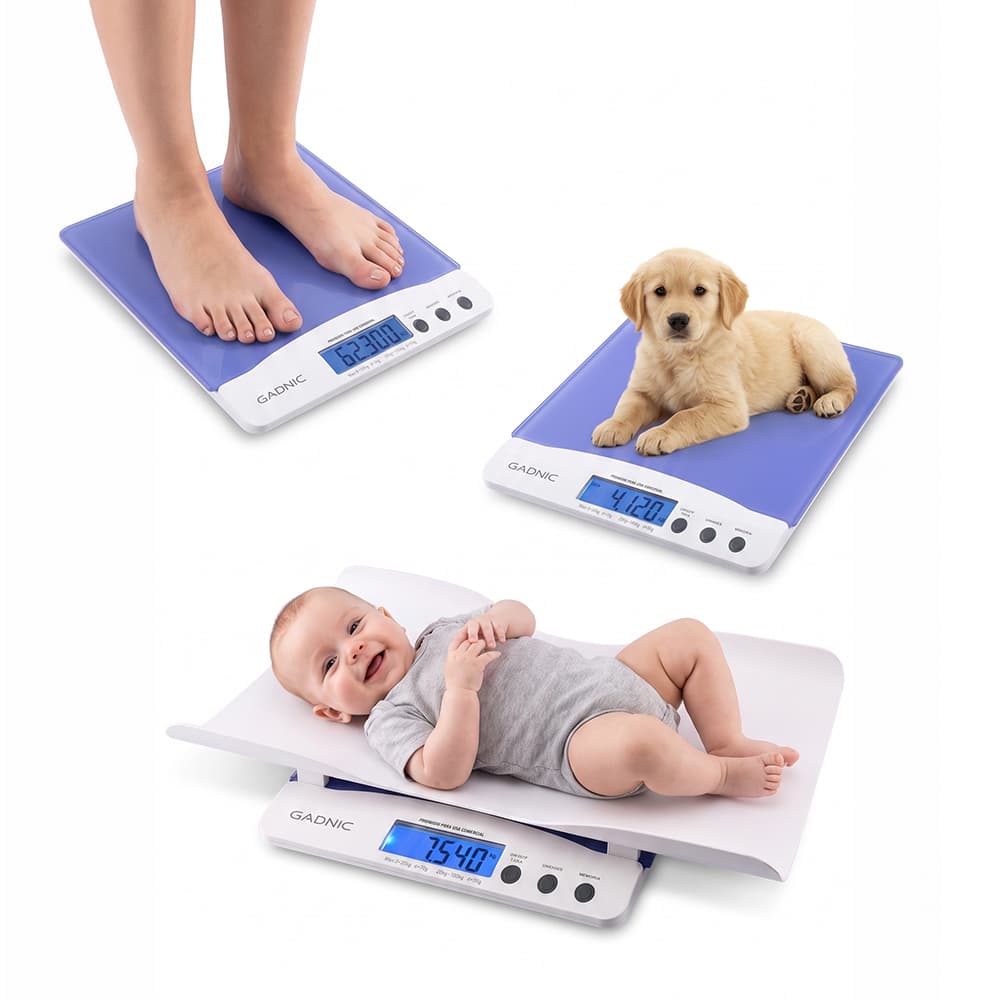 Balanza Pediatrica 3 en 1 Gadnic con Pantalla LCD 500 g a 100 Kg Funcion Tara Memoria Vidrio Templado
