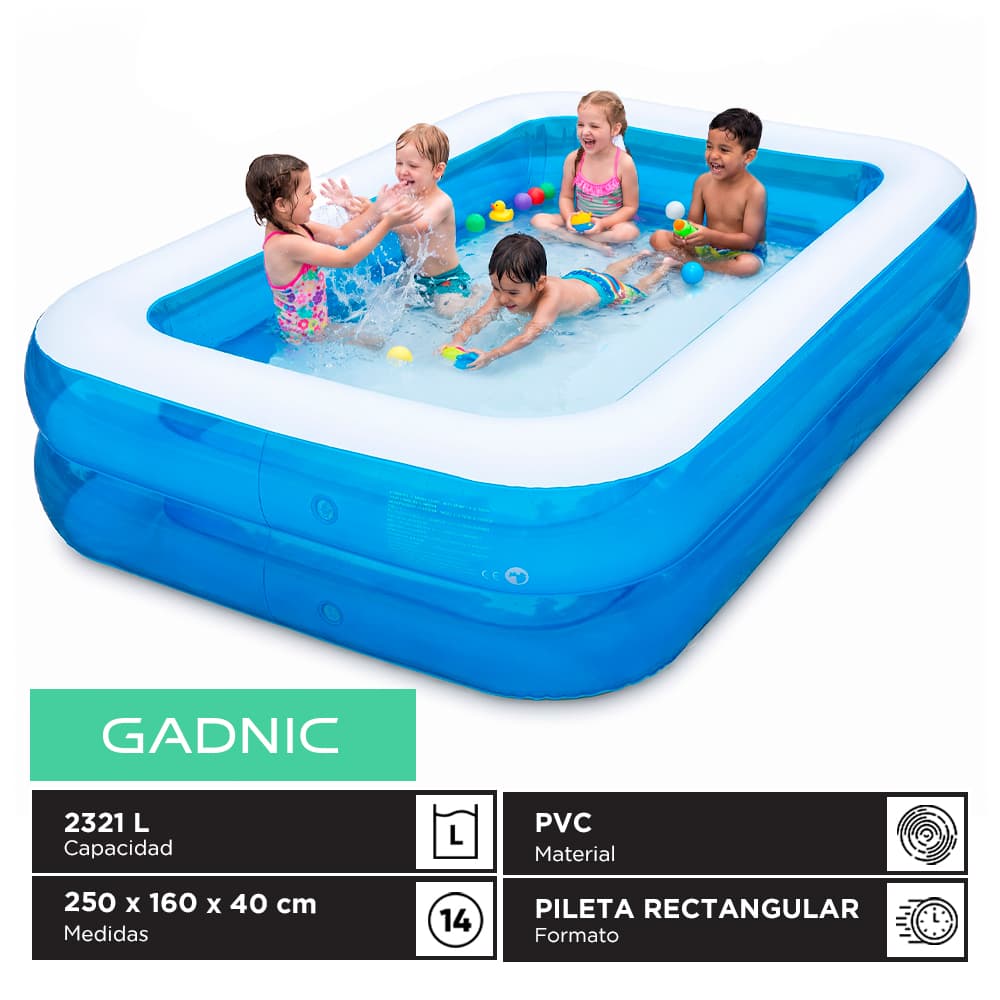 Pileta Inflable Rectangular Gadnic Familiar 2321 Lt PVC 250 x 160 x 40 cm