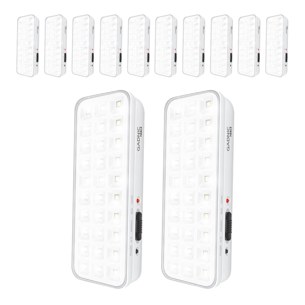 Kit x 12 Luz De Emergencia Gadnic 30 LED Recargable Portátil Y De Pared Con Batería Integrada